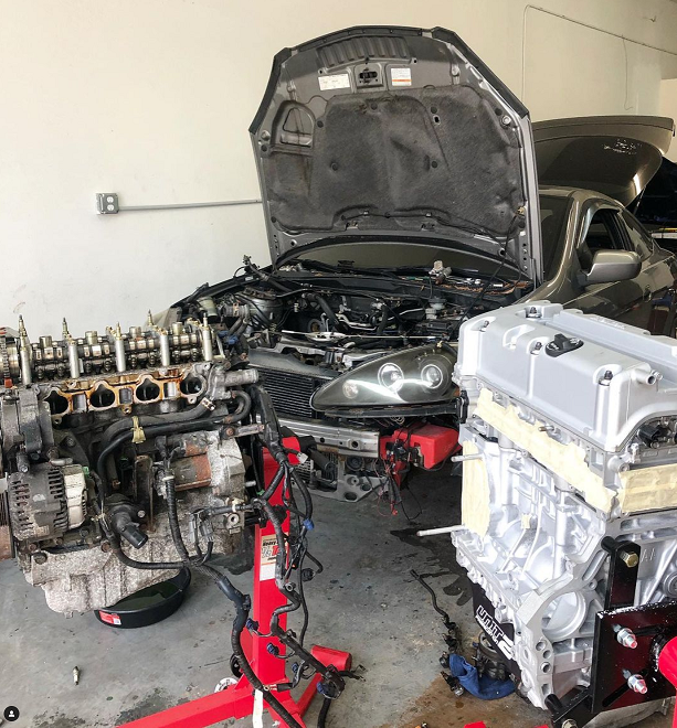 Two high-performance engines being worked on