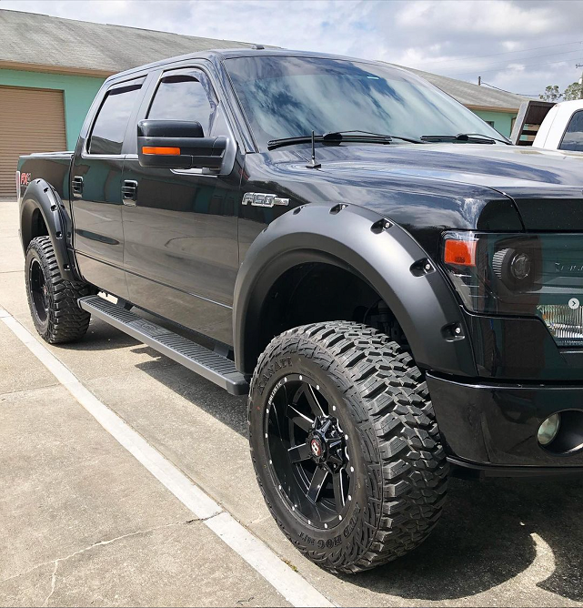 Modified Ford F-150 truck in the shop