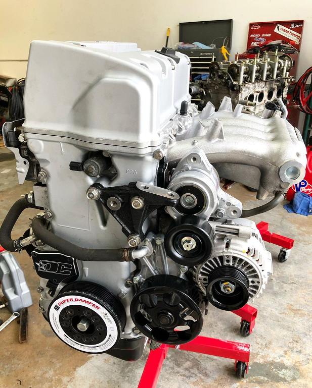 Acura RSX engine bay with performance parts